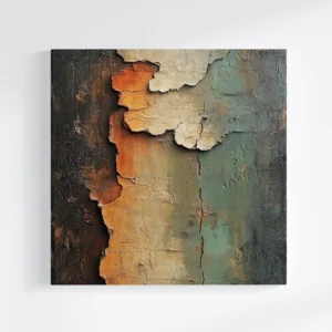 Tablou canvas Abstract Wood, cu texturi inspirate din lemn natural și nuanțe calde de maro, pe un perete alb