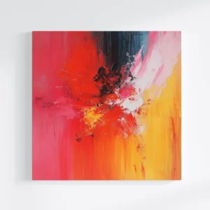 Tablou canvas abstract Chaos Energy, cu o explozie de culori vibrante și forme dinamice, pe un perete alb