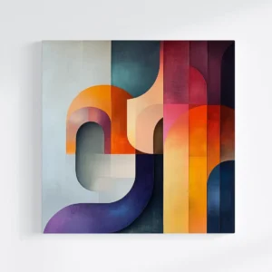 Tablou canvas abstract Pastel, dominat de culori pastelate și forme delicate, perfect pentru un decor luminos, pe un perete alb.